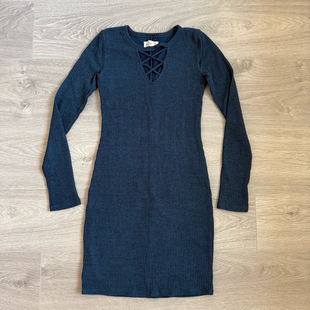 Hollister Heather Blue Long Sleeve Sweater Bodycon Mini Dress